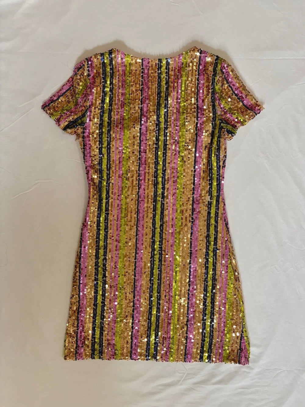 Altar'd State Pink Gold Green Striped Sequin Mini Dress